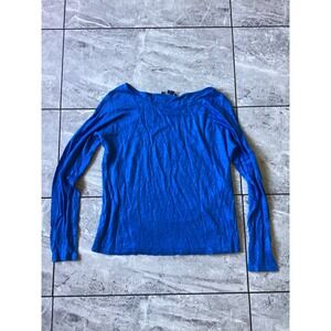 Vince Womens Cobalt Blue 100% Linen Long Sleeve Boat Neck Slub Knit Top Small